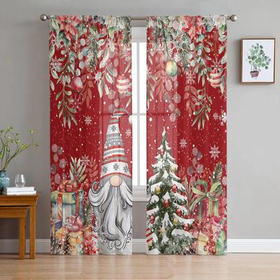 Christmas Snowflake Gnome Eucalyptus Red Sheer Curtains Bedroom Decoration Window Curtain Kitchen Tulle Voile Curtains