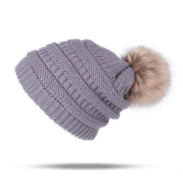 European and American autumn and winter plush wool hat European and American adult hairball warm knitted hat parent-child thickened hat