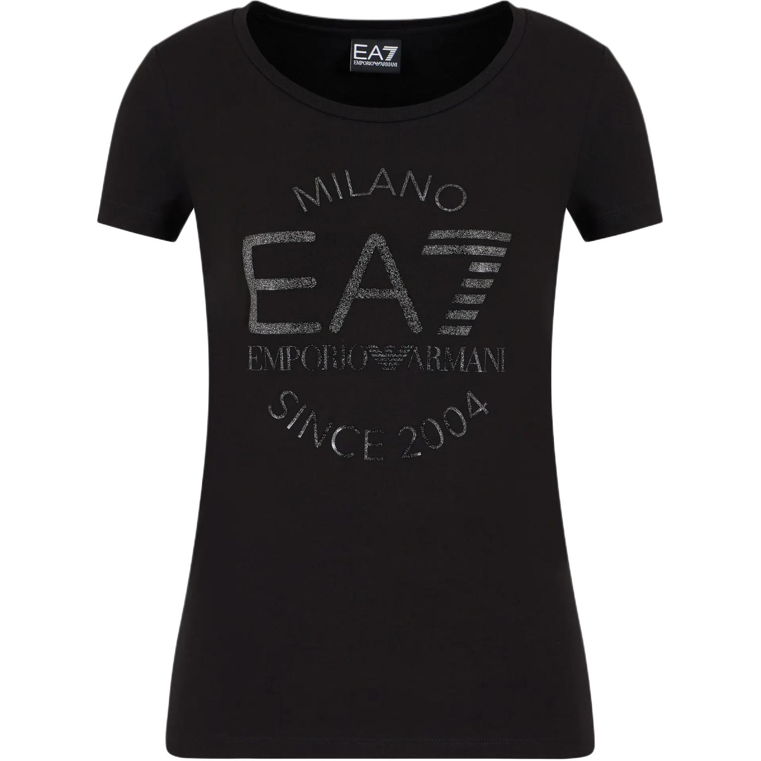 Emporio Armani EA7 SS24 Letter Logo Print Slim Fit Short Sleeve T-Shirt Women tops Black 6DTT20-TJQCZ-1200 M