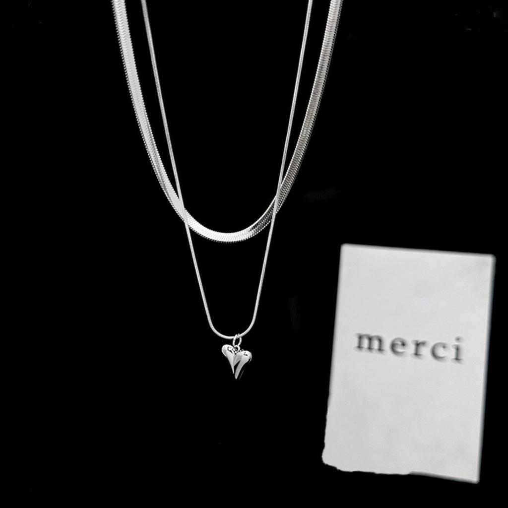 Double Layer Necklace Elegant Stainless Steel Heart Pendant Choker Charm Adjustable Collar Chain Jewelry for Daily Wear