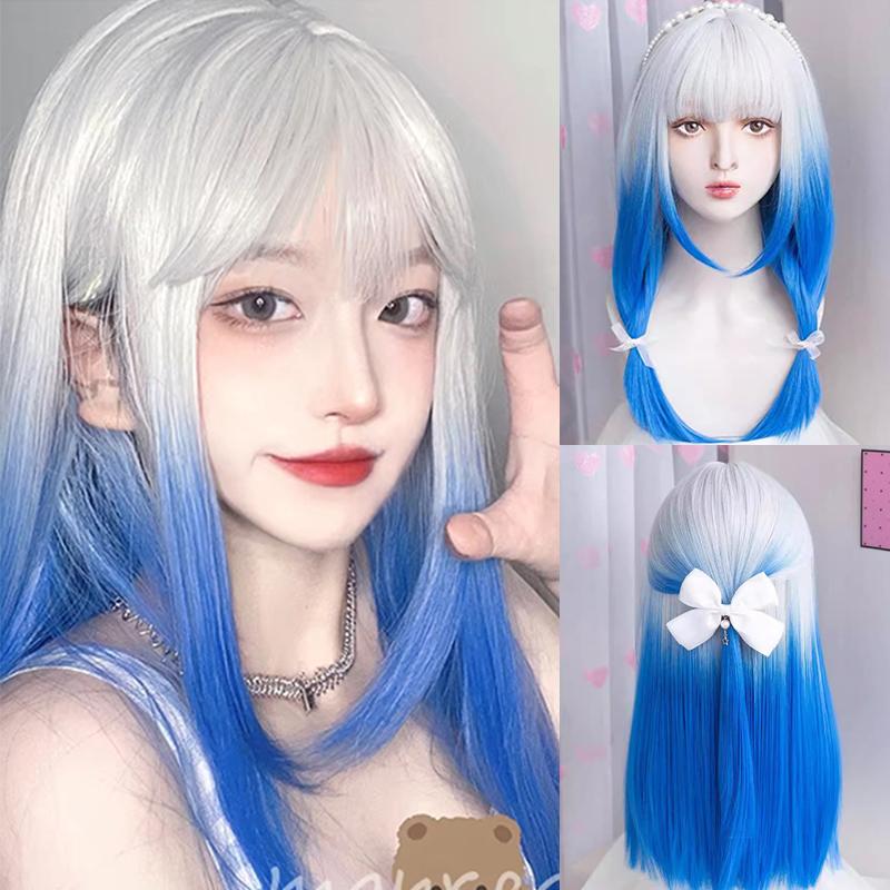 Synthetic Straight wigs 24 Inch Long Heat-Resistant Blue Wig For Women Halloween And Christmas New Year Carnival Music Festival