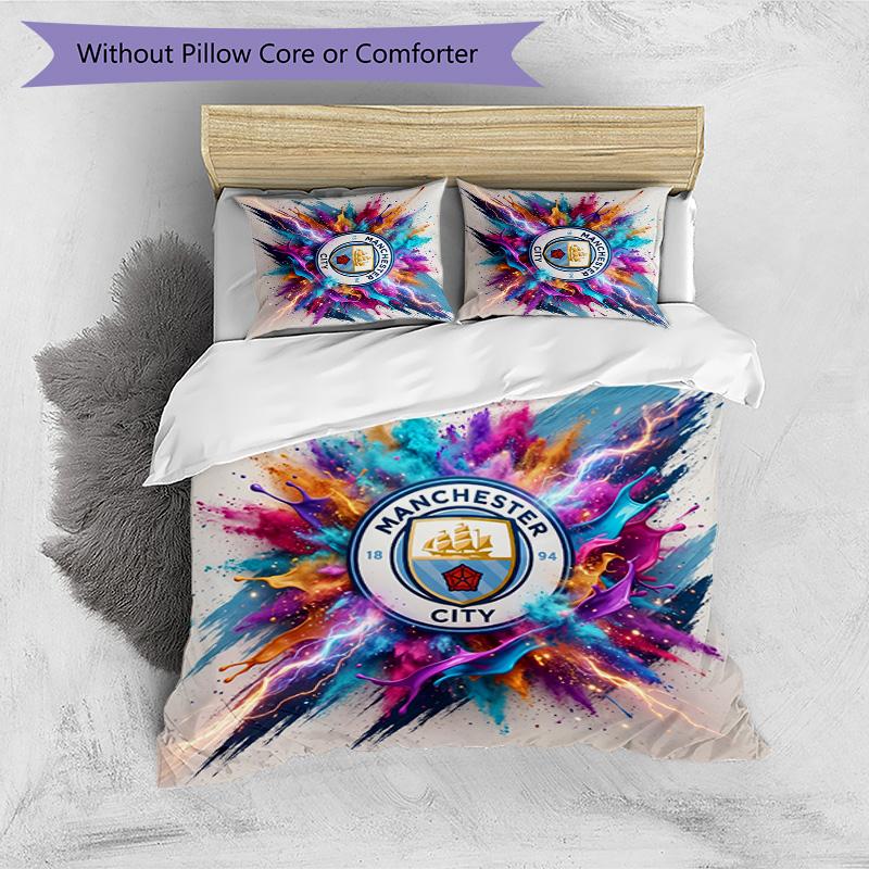 Set Lenzuola 3 Pezzi Stampato Manchester City Morbido Delicato sulla Pelle Lavabile Copripiumino e Federe Set Tutte le Stagioni Camera da Letto
