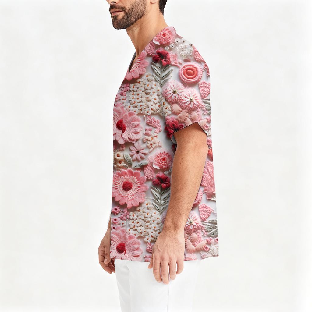 Men's Casual Short,Sleeved V,Neck Printed Front Pocket Top