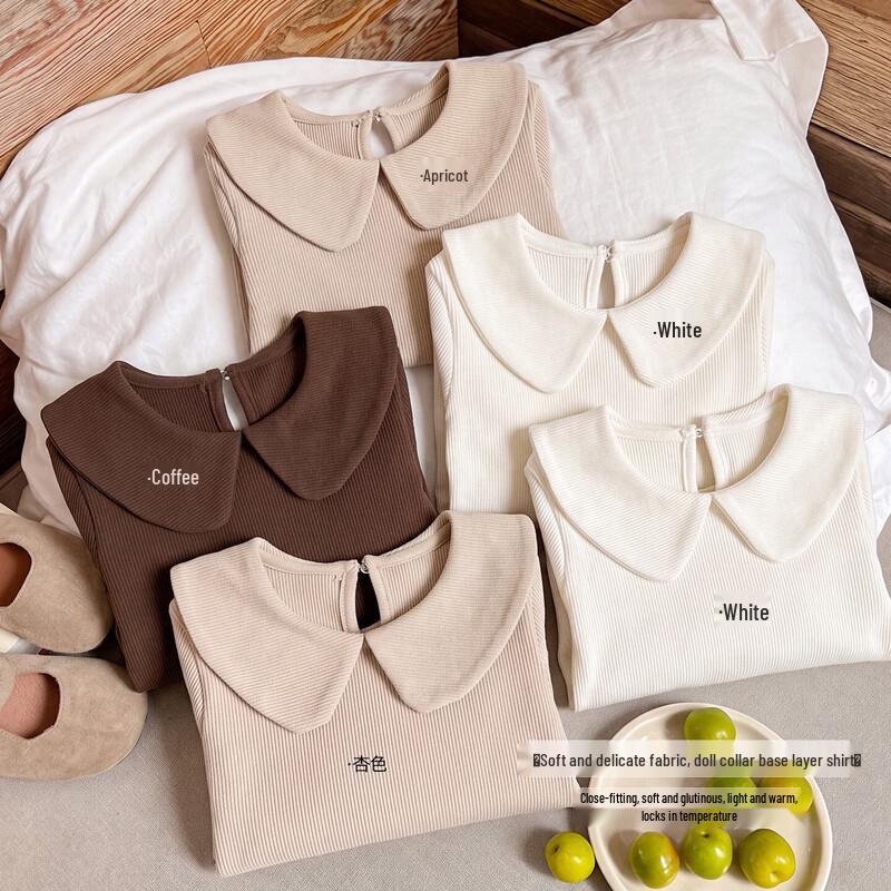 Girls' Sweet Peter Pan Collar Long-Sleeve Base Layer T-Shirt