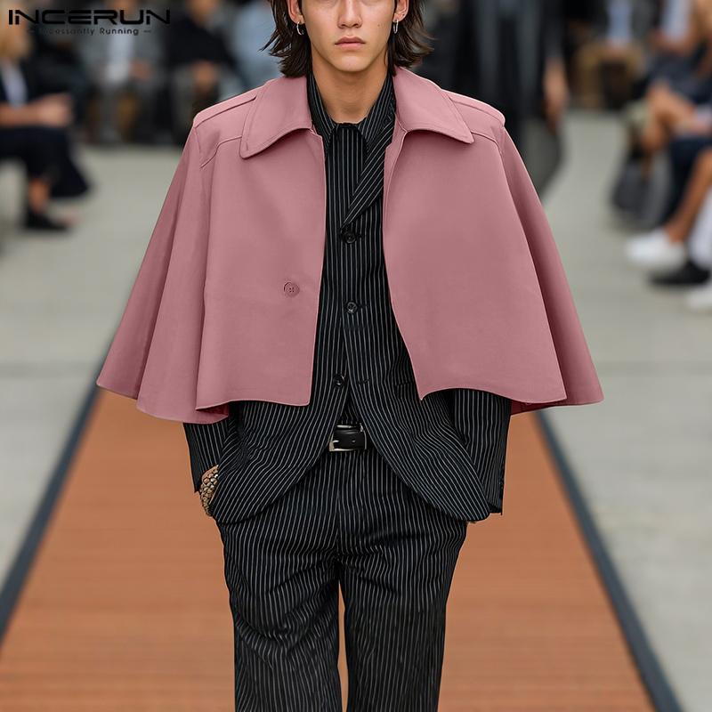 INCERUN Men Lapel Open Front Cloak Casual Loose Cropped Cape Coats