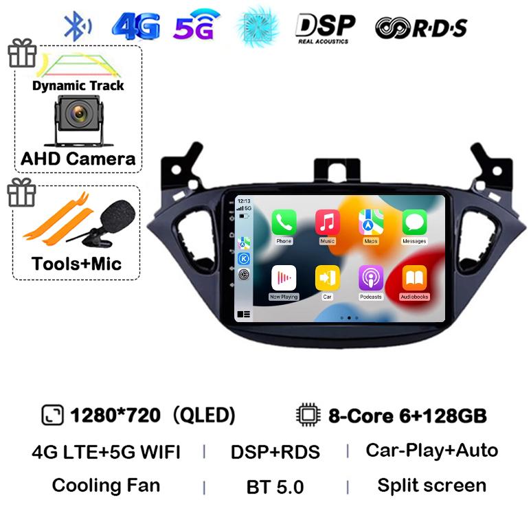 Android 14 Carplay Auto WIFI+4G For Opel Corsa E 2015-2019 For Opel Adam 2013-2016 Car Radio GPS Multimedia Video Player Stereo