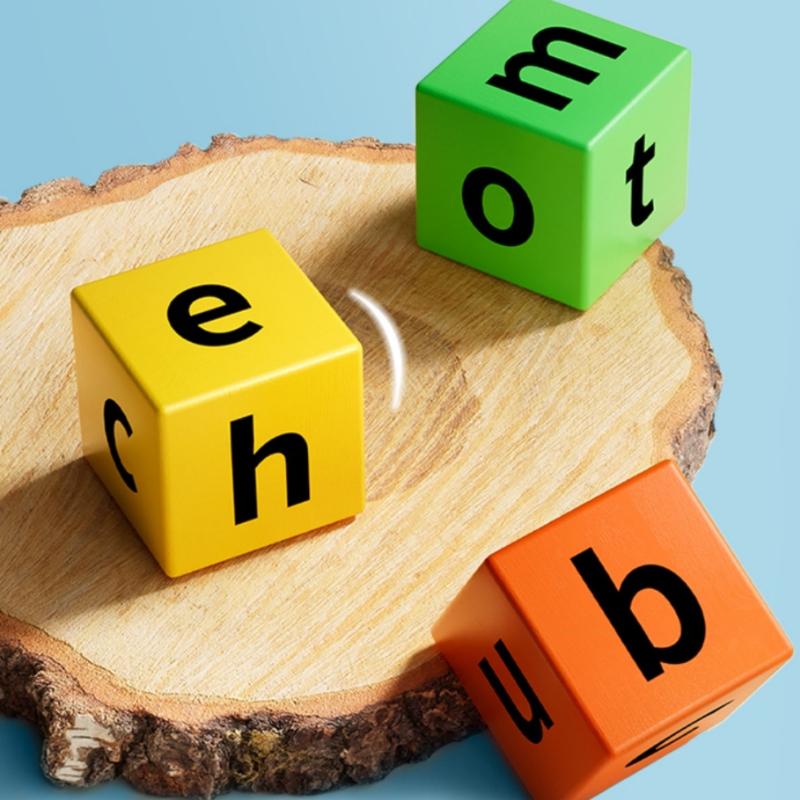 English Word Spelling Cubes Game Set Flash Cards Educational Toy for Kids Early Learning Classroom or Family Fun