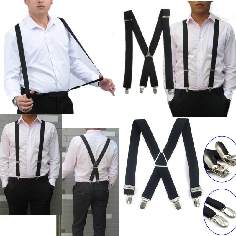 Suspenders Men Adjustable Elastic X Back Pants Women Suspender for Trousers 2.5CM Width 4 Clips Adjustable Elastic Back Braces