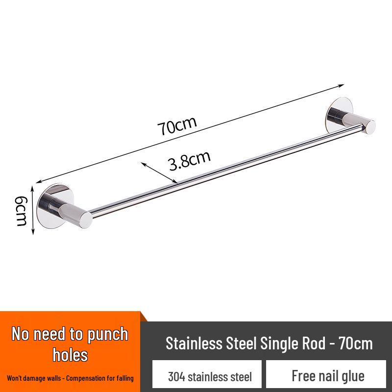 No-Drill Stainless Steel Wall-Mount Towel Bar for Bathrooms