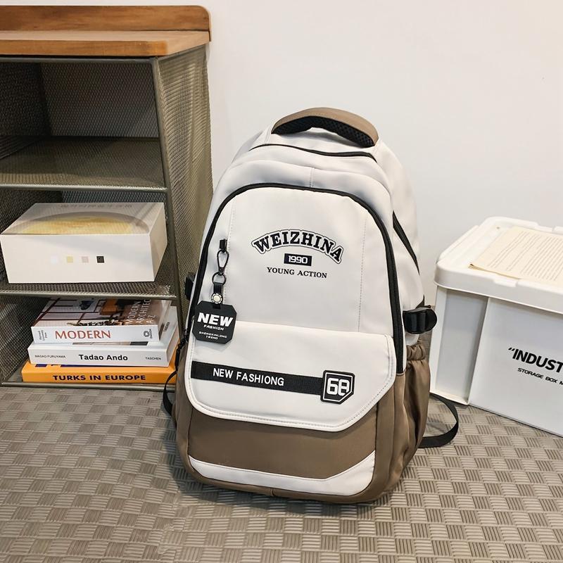 Student Schoolbag Women's Color Block Backpack Men Large Capacity Backpack