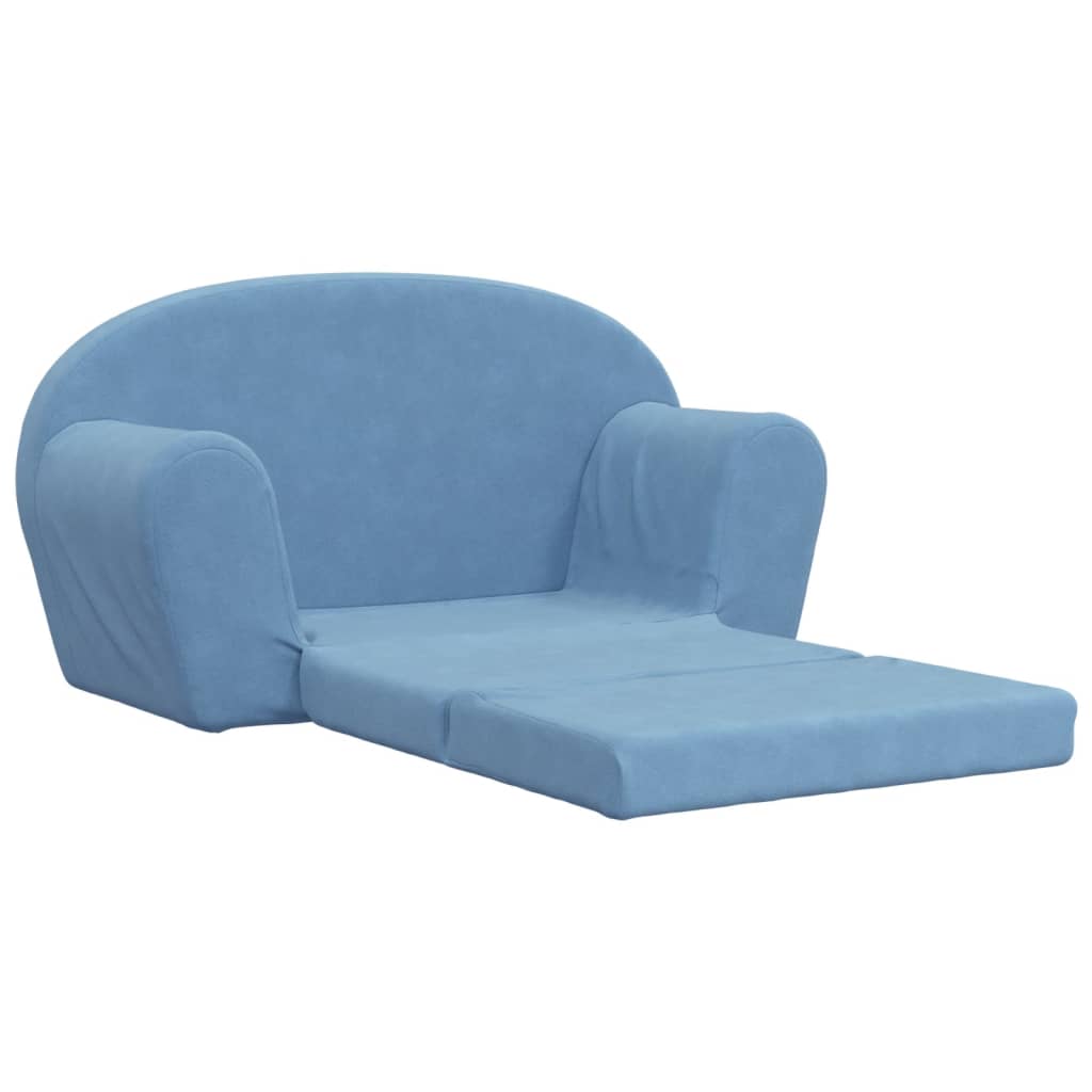 Vidaxl 2-Os. Sofa For Children, Fold-out, Blue, Soft Plush