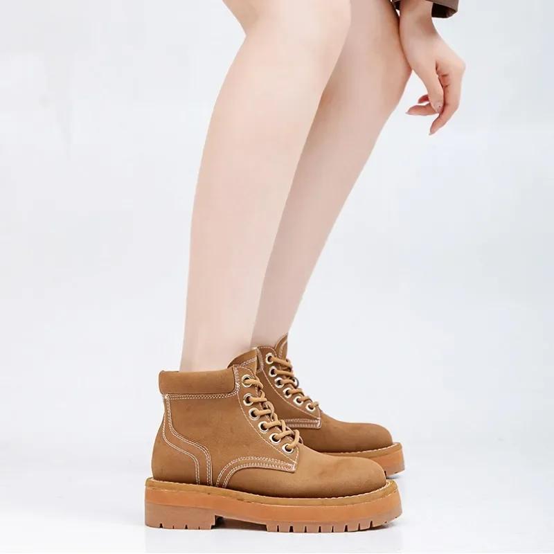 Fashion Luxury Cowhide Platform Increased Western Cowboy Boots Shoes for Women Designer Casual Wear-resistant Women's Ankle Boots