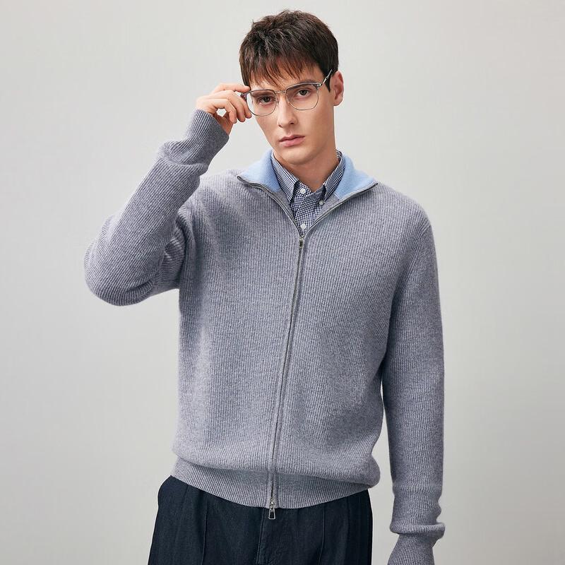 Men's 100% Wool Half-High Collar Thick Cardigan