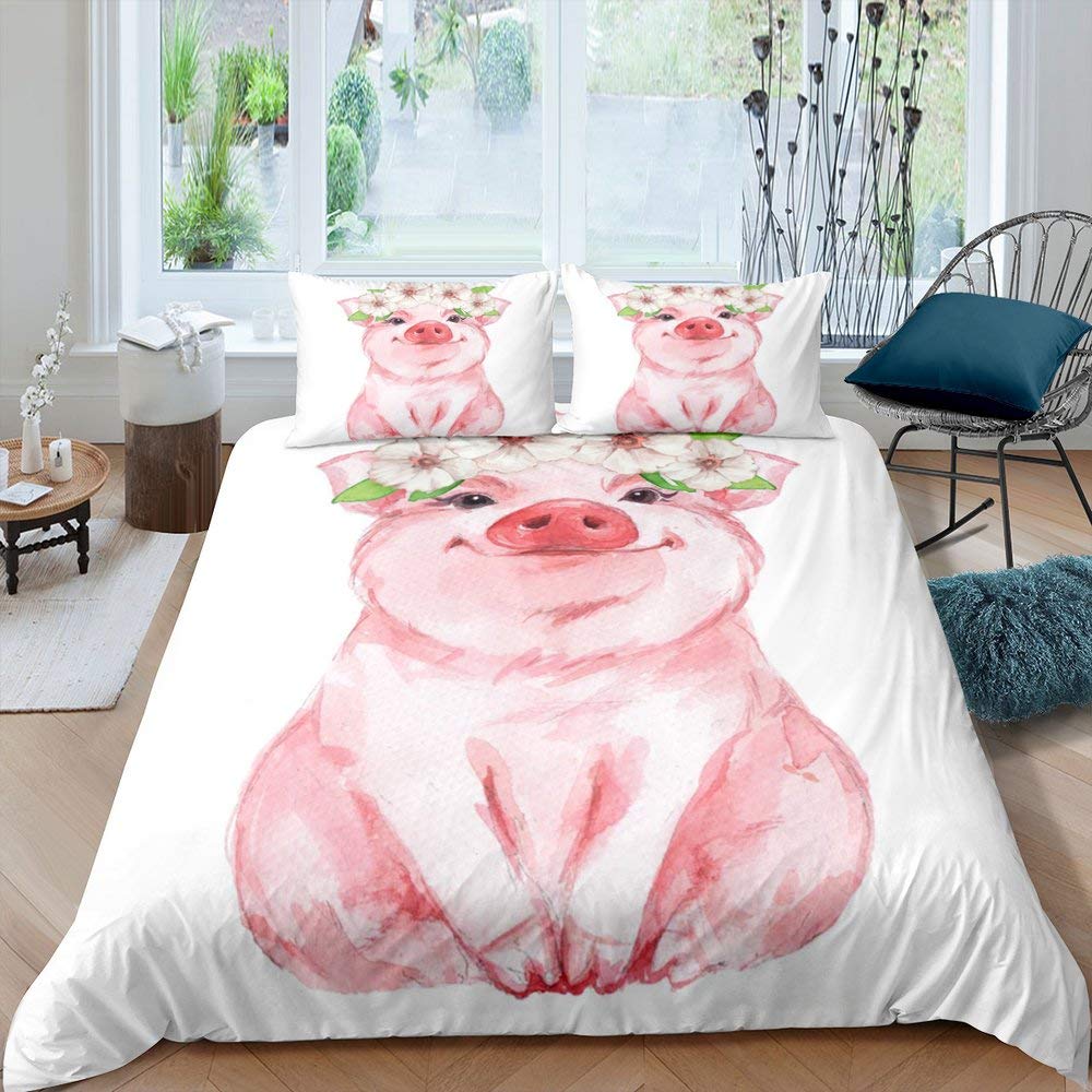 Pig Duvet Cover Set Cute Pig Bedding Set King Size Zoo Quilt Cover Happy Farm Animal Comforter Cover With Zipper Closure For Kid