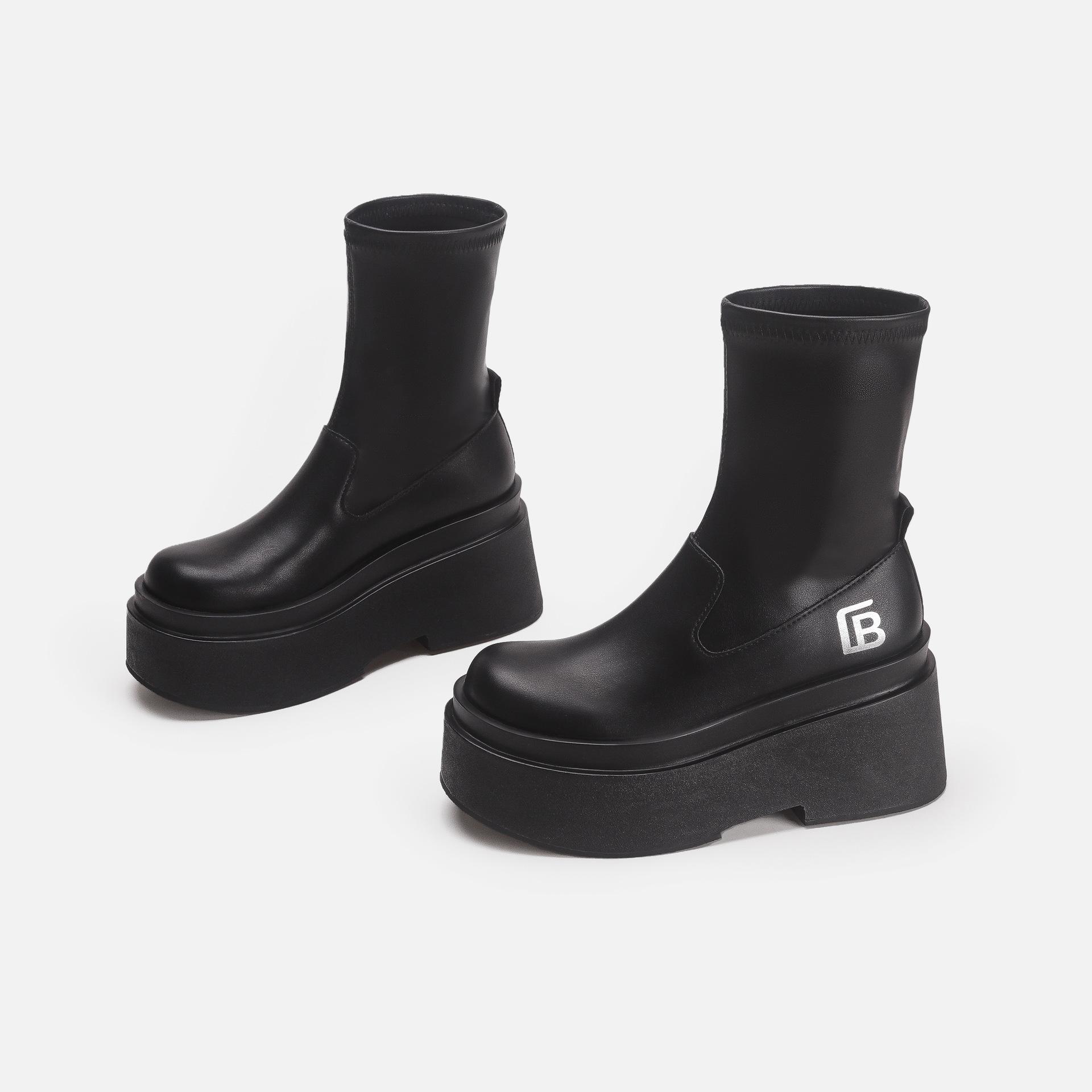 

Small Spice Girl Super High Heel Thick Bottom Elastic Short Boots Height Up Legs Skinny Sweet Cool Martin Boots Women s Breathable Thin 35 чорний