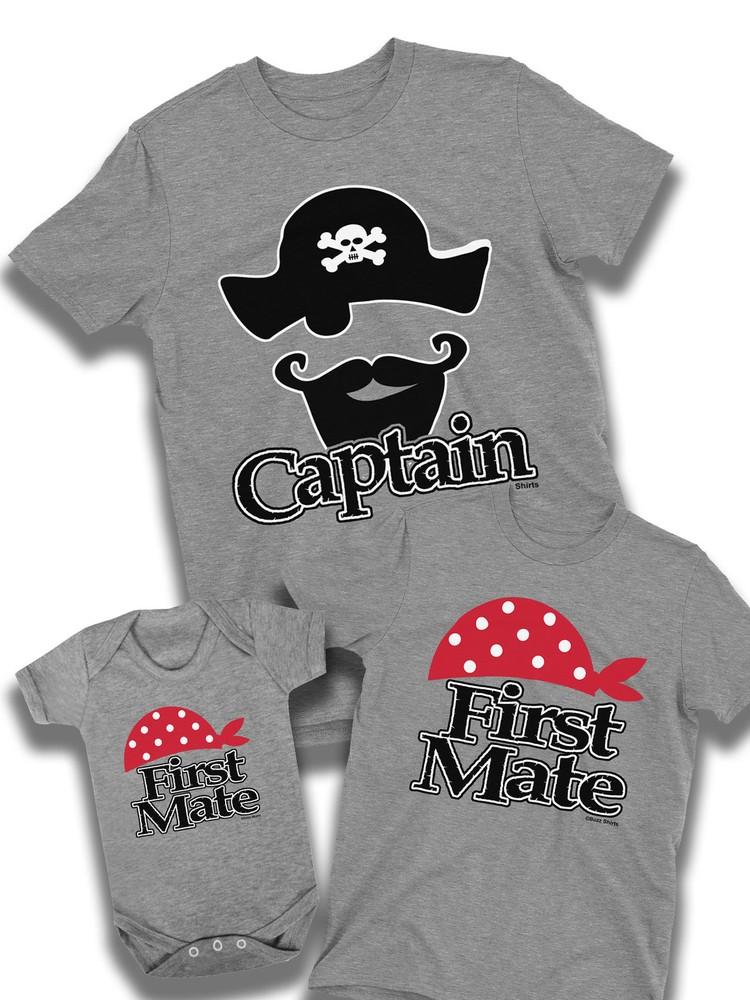 

Captain First Mate Pirates Family Christmas TShirt Mens Dad Boys Girls Baby Kids S