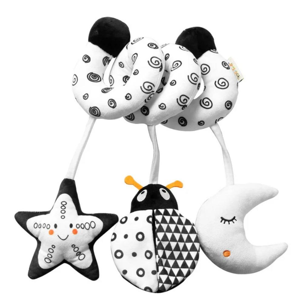 Jouets suspendus Siège auto Berceau Mobile Bébé Spiral Peluche Lit Poussette Barre Jouet Couleur Noir et Blanc avec Hochet Sifflet BB