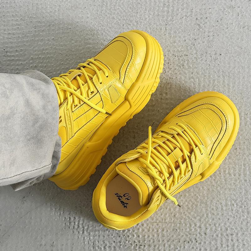 New invisible inner heightened platform casual sports board shoes couple yellow board shoes