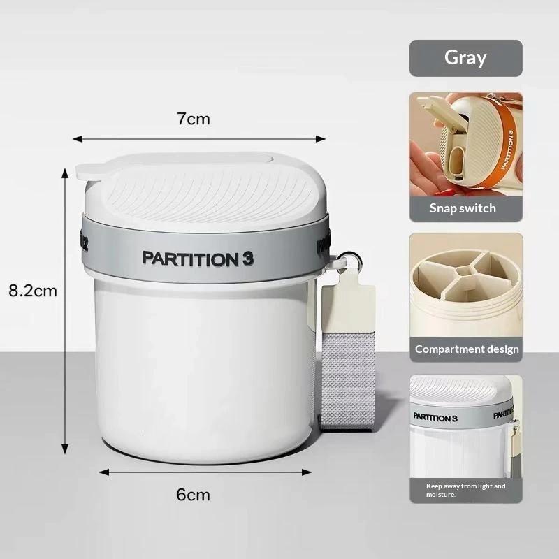 4Grids Rotating Partition Portable Pill Box With Lanyard,Large Capacity Privacy Case For Outdoor Business Trip Daily Supplement