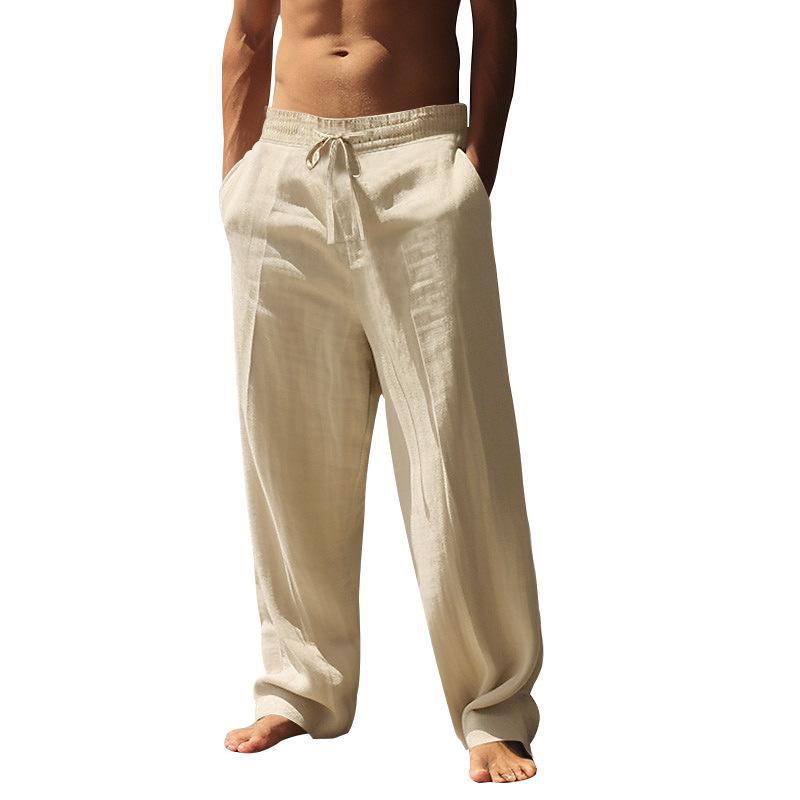 Men's Hip-Hop Breathable Cotton-Linen Blend Relaxed-Fit Casual Straight-Leg Trousers