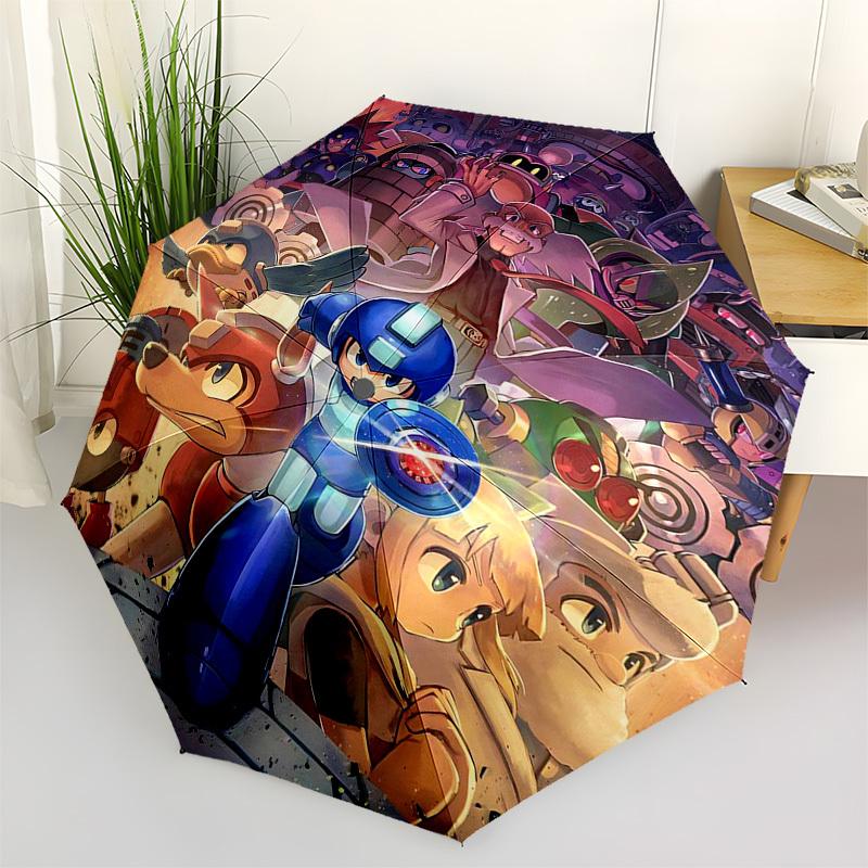 

1pc Mega Man Automatic Folding Umbrella: 8-Bone Iron Frame, Portable Design for Outdoor Use, Perfect Gift for Fans, Travelers, and Daily Use!Y023