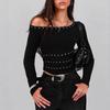 2026 Trendy One-Shoulder Ribbon Stud Slim Fit Top