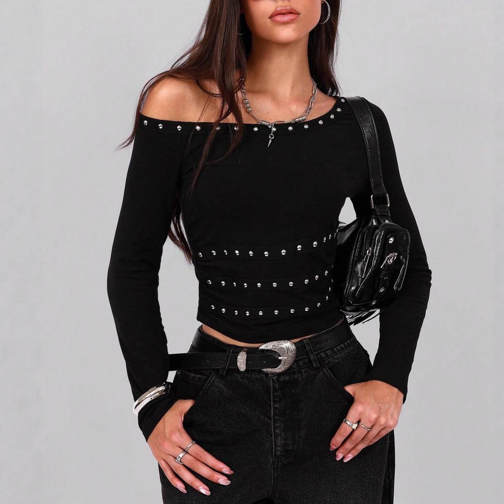 2026 Trendy One-Shoulder Ribbon Stud Slim Fit Top