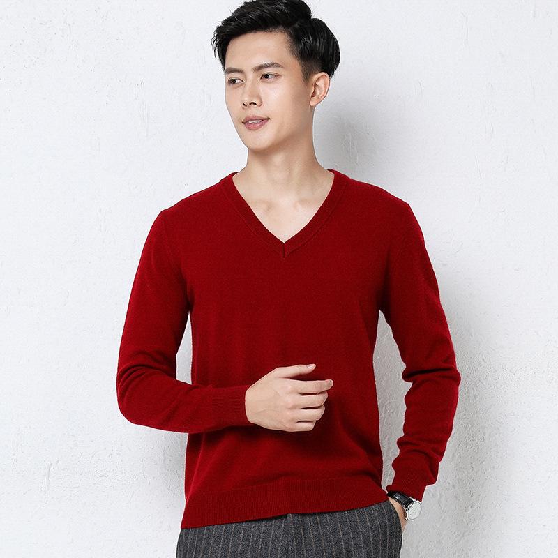 Cross2025 Men's V-Neck Knitwear: Autumn/Winter Loose Wool Pullover, Casual Business Solid Color, Long Sleeve
