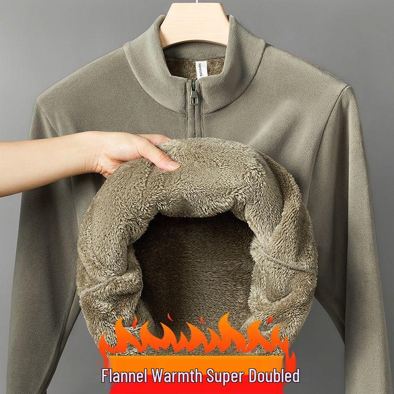 Men s Fleece-Lined Stand Collar Half-Zip Sweatshirt 5XL (90-100kg) зелёный