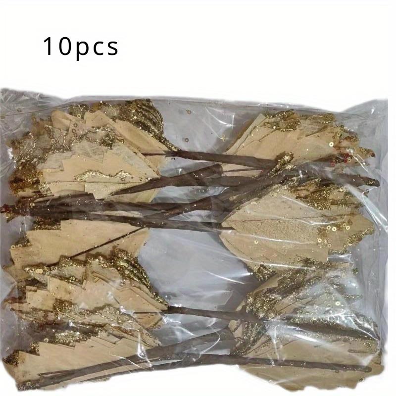 10 szt. Złota cekinowa poinsecja z czerwonymi jagodami. Idealne na choinkę, do wazonu i do dekoracji domu. Błyszczący świąteczny blask! 