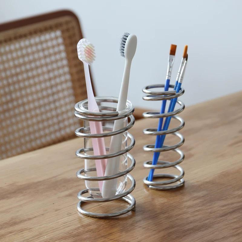 Metal Storage Rack Toothbrush Holder Desktop Storage Rack Bathroom Drain Storage Rack Makeup Brush High-end Hollow Pen Holder