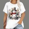 Women's Christmas T-shirt, cartoon Santa Claus print, short-sleeve, round-neck, casual party loose top