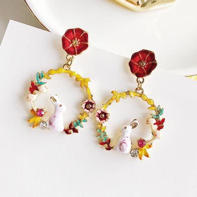 New Exquisite Enamel Glaze Rabbit Mushroom Flower Earrings Earrings Simple and Fresh Personality Cute