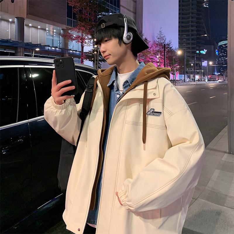 Design Sense Korean Version Fake Two-piece Coat Men's Spring and Autumn Loose Jacket Teenager