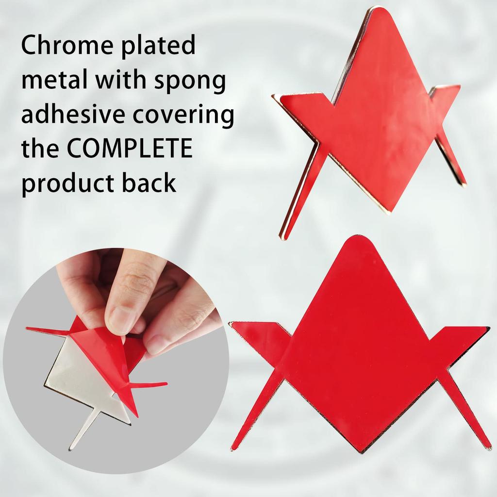Creatrill 2 Pack 2.75" Chrome Plated Freemason Car Emblem Mason Square Compass Car Truck Motorcycle Decal Gift Accessory