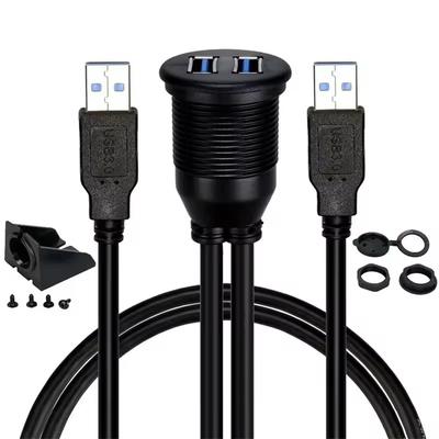 RV Dual Port USB Socket Cabe USB3.0 Auto Car Flush Mount Extension Cord Dashboard Panel Square USB Cable For Motorhome