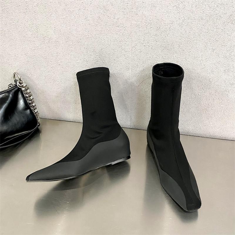 

Новые осенние микроэластичные ботфорты из лайкры, ботинки-рыцари до колена, танкетка, ботильоны, маленький квадратный носок, женская обувь 35-40 35