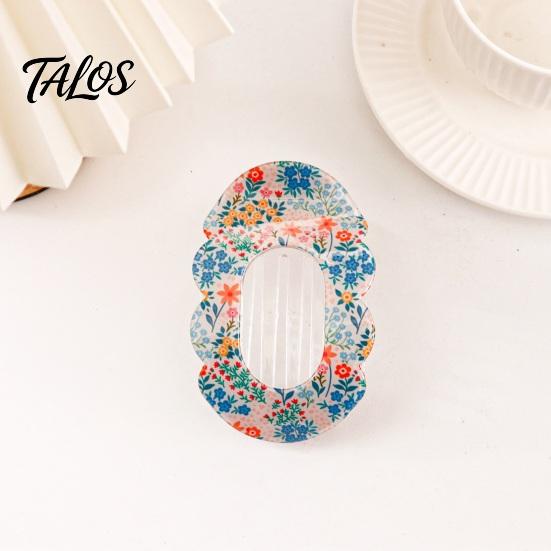 Floral Print Hair Claw for Women, Transparent Acrylic Clip with Anti-Slip Dense Teeth, Lace Wavy Outline Stable Grip Back Head Half-Tied Updo