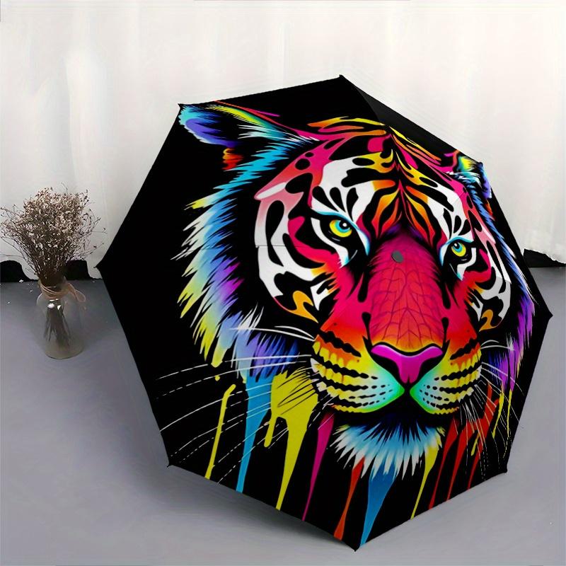 1pc Colorful Tiger Face Automatic Opening and Closing Umbrella - Small Umbrella Suitable for Various Occasions A019