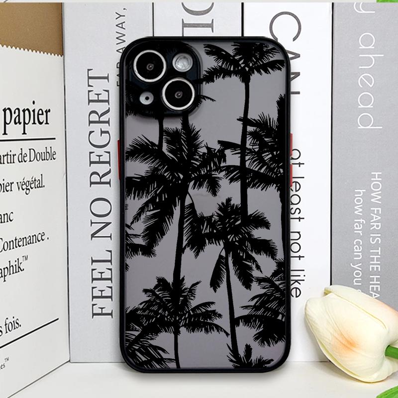 Palm Leaf Tree Black Leaves Phone Case for IPhone 16 15 14 11 Pro Max 13 12 Mini 7 8 14 15 16Plus SE X XS Matte Shockproof Cover