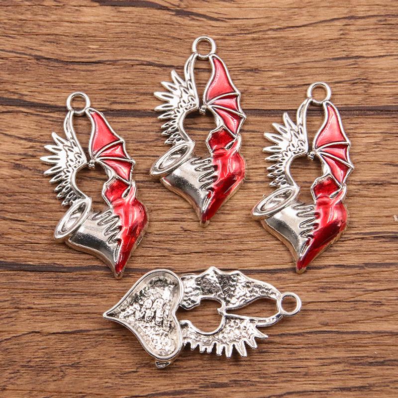 10Pcs Mix Size Alloy Metal Drop Oil Hollow Heart Skull Charm Red Color Pendant For Enamel DIY Bracelet Necklace Jewelry Making