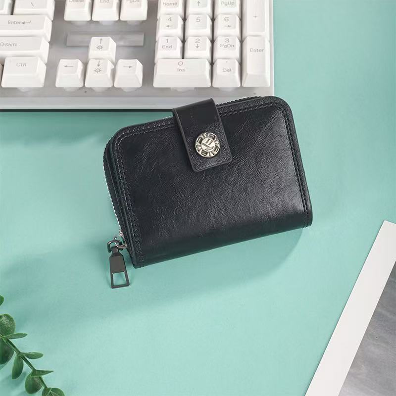 New Men's Card Bag, Retro Oil Wax Leather Organ Card Bag, Large Capacity Card Bag, Card Cover, ID Clip, Change Bag.