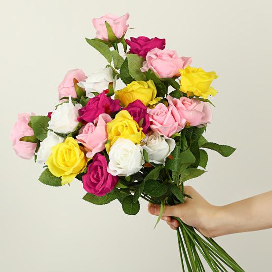 Artificial Rose Flower Realistic Long Stem Faux Silk Rose Bouquet for Valentine's Day Home Wedding Party Centerpiece Flower Arrangement