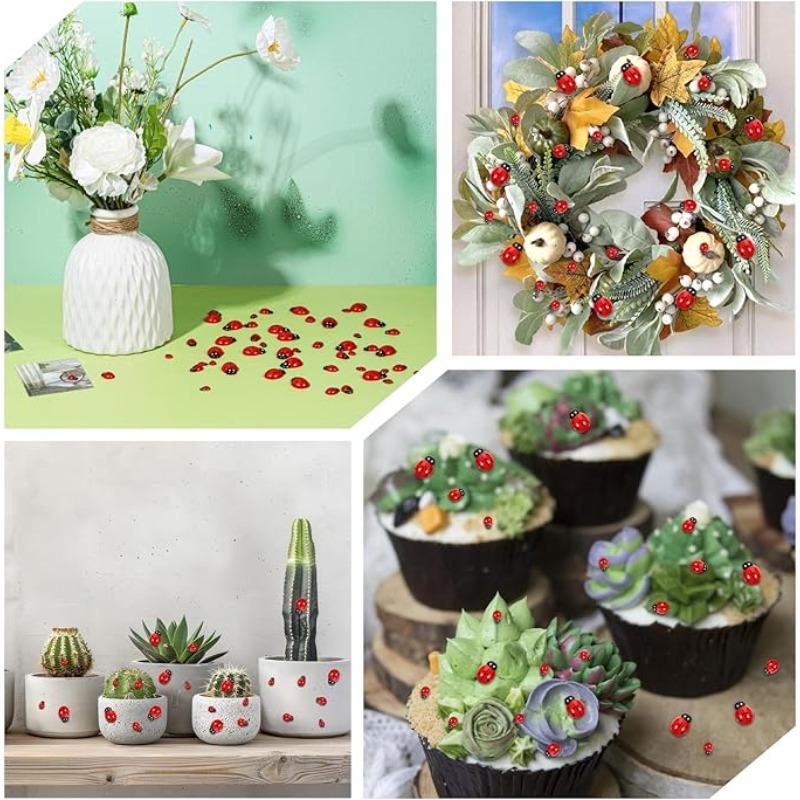 100PCS Ladybug Decor Tiny Ladybugs Decor Wood Ladybugs Shaped Embellishments Craft for DIY Craft Micro Animals Gifts