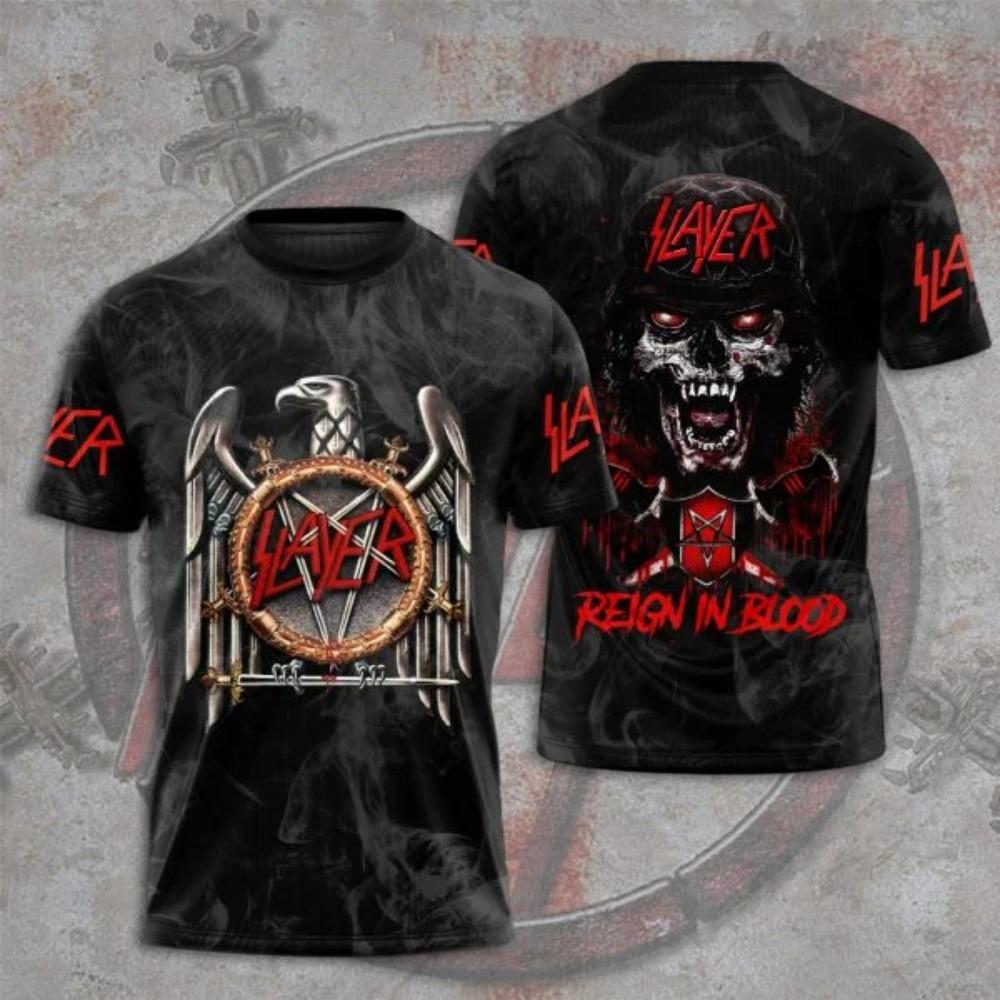 Nuova T-shirt Hip Hop Uomo/Donna con Stampa 3D della Band Metal Slayer, Maglietta alla Moda con Girocollo a Maniche Corte, Top Trendy, Abbigliamento Uomo