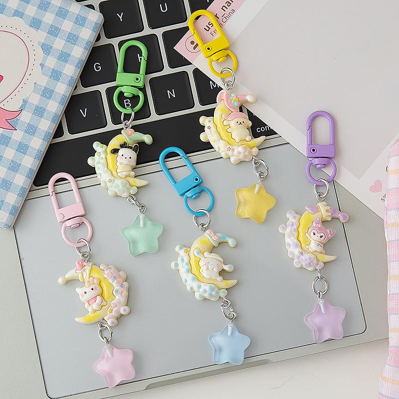 Cute Pajama Bear Keychain Kawaii Resin Teddy Key Chain With Star Charm For Girls Bag Purse Decoration