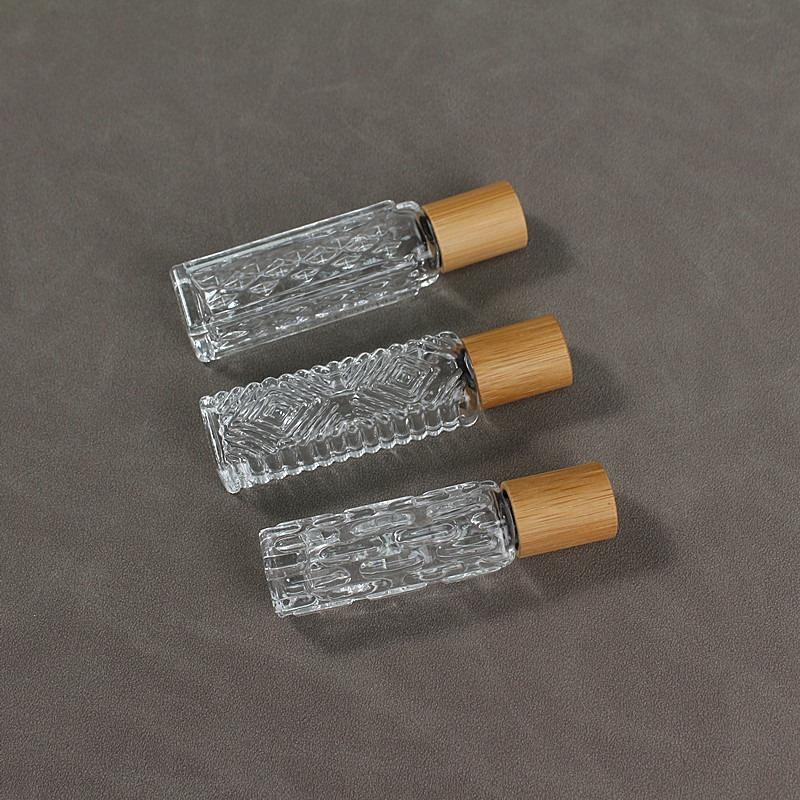 3PCS Transparent Glass Roller Bottle Wood Grain Cap for Essential Oils Roll-On Refillable Perfume Bottle Roller Ball Empty