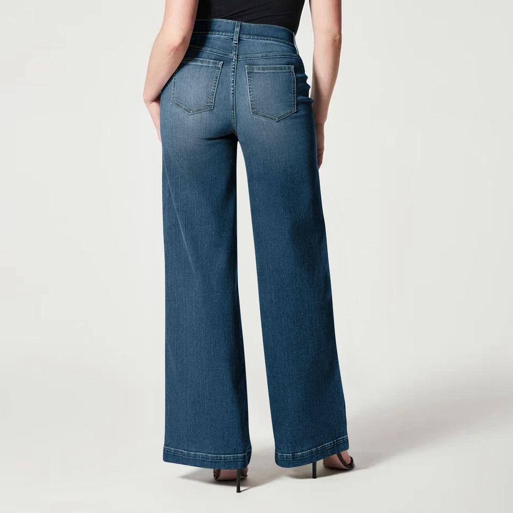 Women's Fashion Color Versatile High Waist Pocket Side Zipper Straight Leg Jeans