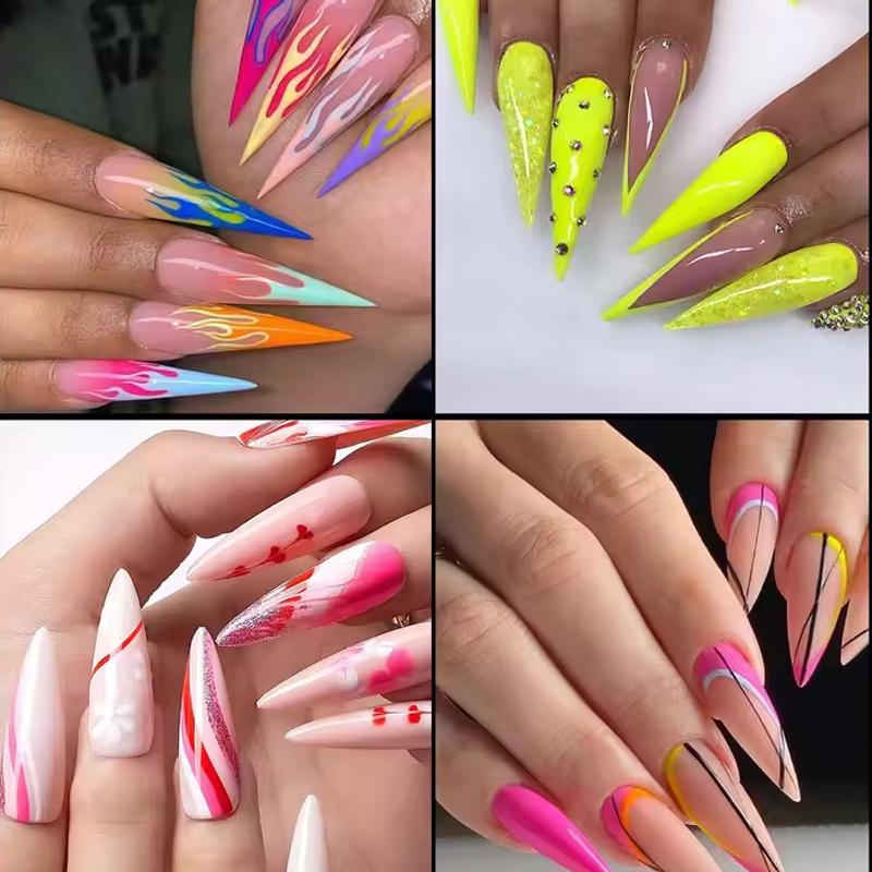 500Pcs/Box Stiletto Nail Tips Transparent False Press on Acrylic Nails Mixed Size Fake Nails DIY Manicure Extension Tools