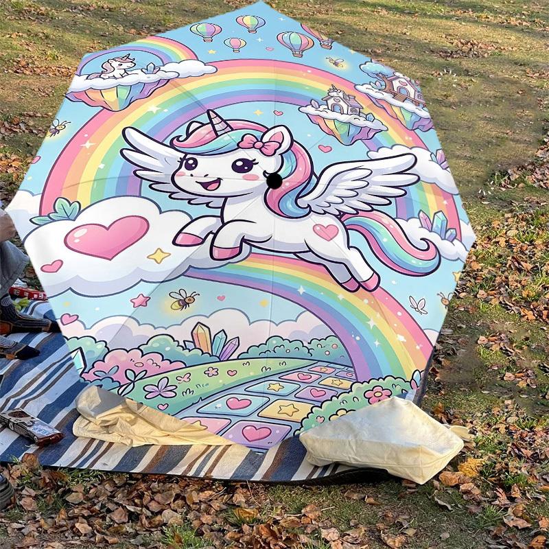 1PC Unicorn Rainbow Umbrella-8-Rib Reinforced Portable Folding Travel Suitable for All Seasons Outdoor Daily Use-Z0494